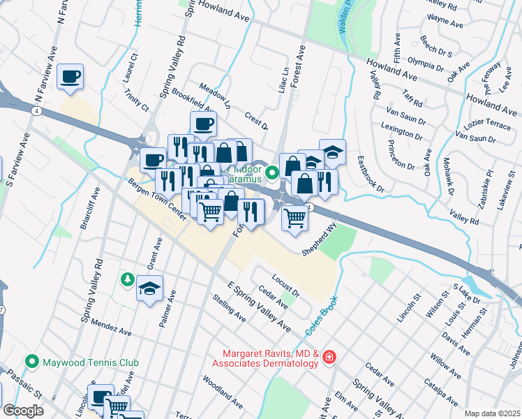 map of restaurants, bars, coffee shops, grocery stores, and more near 210 New Jersey 4 in Paramus