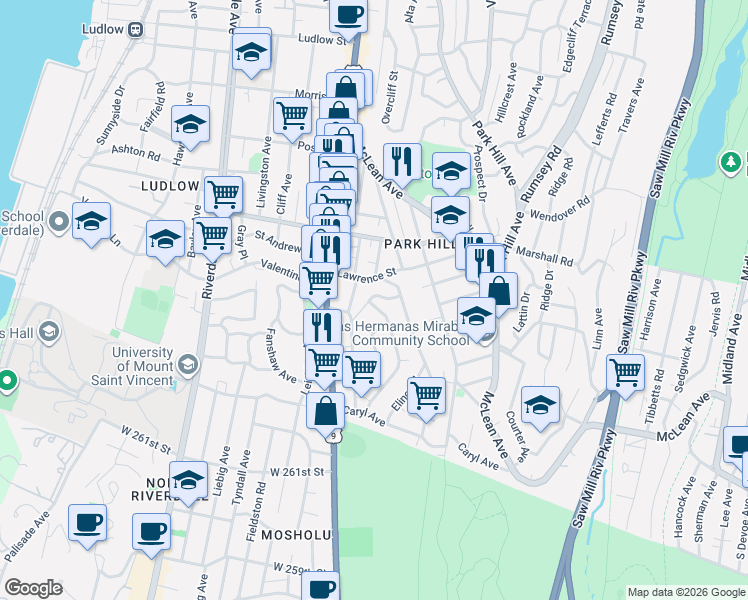 map of restaurants, bars, coffee shops, grocery stores, and more near 4 Landscape Avenue in Yonkers