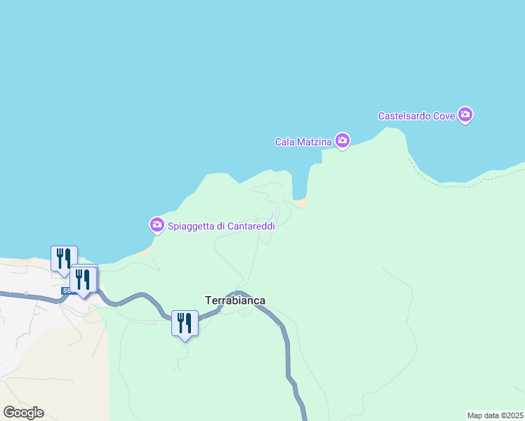map of restaurants, bars, coffee shops, grocery stores, and more near Unnamed Road in Sassari