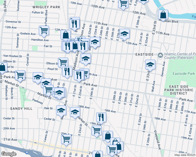 map of restaurants, bars, coffee shops, grocery stores, and more near 324 15th Avenue in Paterson