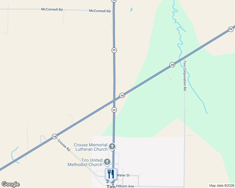 map of restaurants, bars, coffee shops, grocery stores, and more near 5759 Highway 98 in Tiro