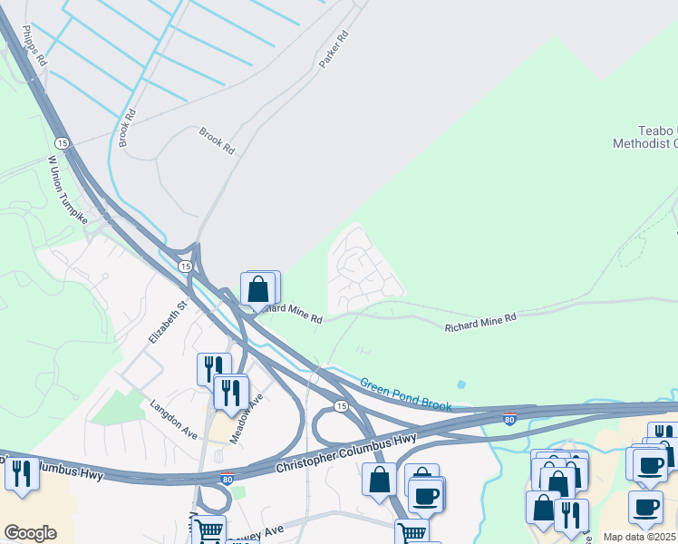 map of restaurants, bars, coffee shops, grocery stores, and more near Mountain View Manor in Wharton