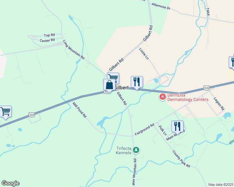 map of restaurants, bars, coffee shops, grocery stores, and more near 629 Gilbert Road in Effort