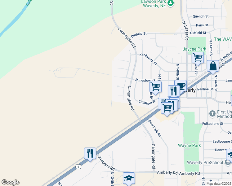 map of restaurants, bars, coffee shops, grocery stores, and more near 13420 Highlander Place in Waverly