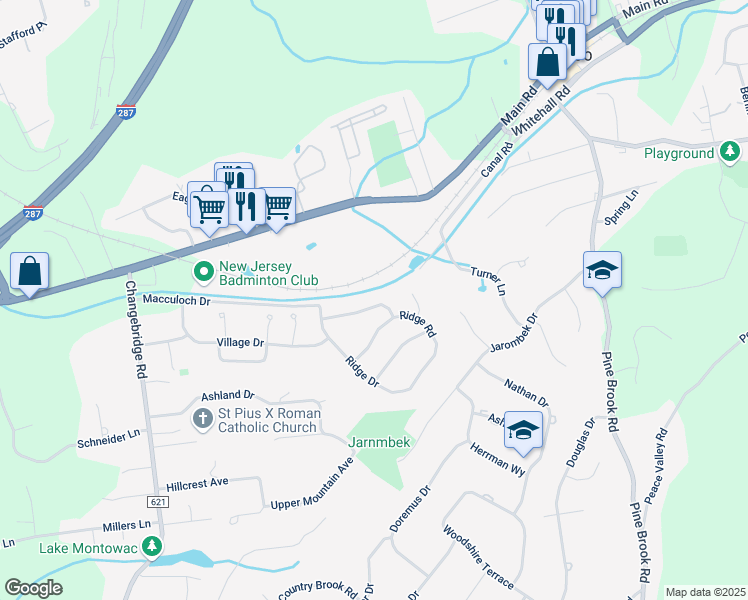 map of restaurants, bars, coffee shops, grocery stores, and more near 31 Lakeview Terrace in Montville