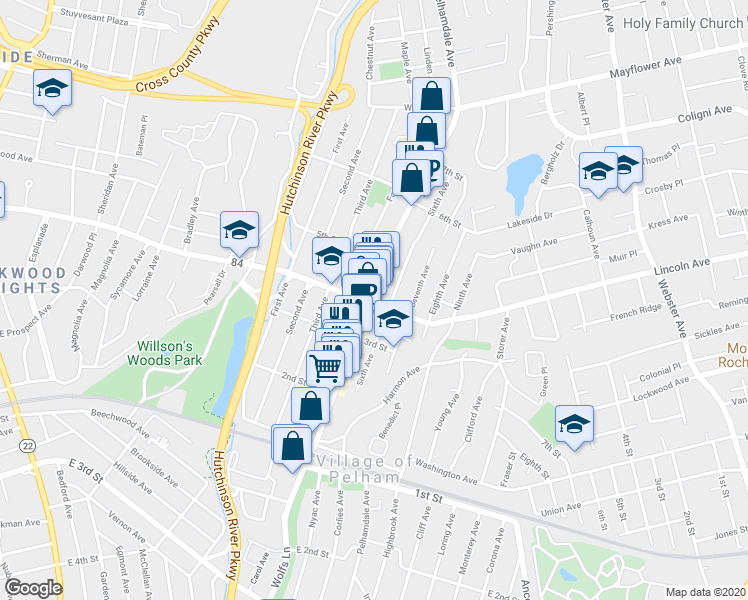 map of restaurants, bars, coffee shops, grocery stores, and more near 306a Fifth Avenue in Village of Pelham