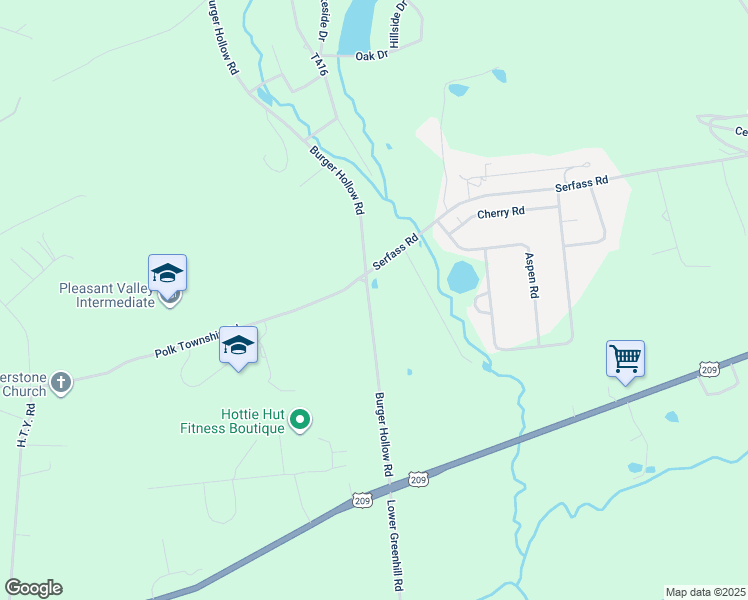 map of restaurants, bars, coffee shops, grocery stores, and more near 554 Burger Hollow Road in Kunkletown