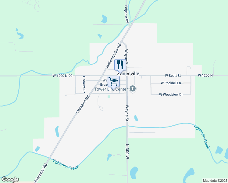 map of restaurants, bars, coffee shops, grocery stores, and more near 3095 Van Horn Street in Zanesville