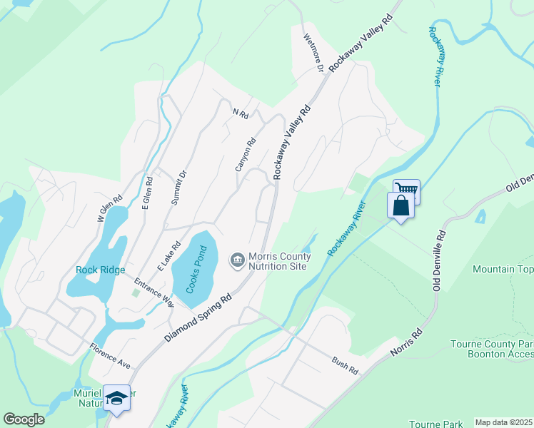 map of restaurants, bars, coffee shops, grocery stores, and more near 493 Diamond Spring Road in Denville