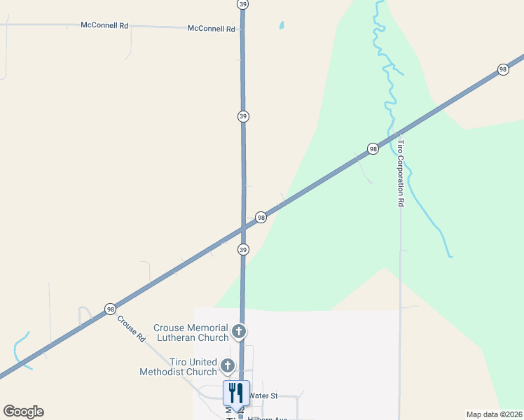 map of restaurants, bars, coffee shops, grocery stores, and more near 5759 Ohio 98 in Tiro