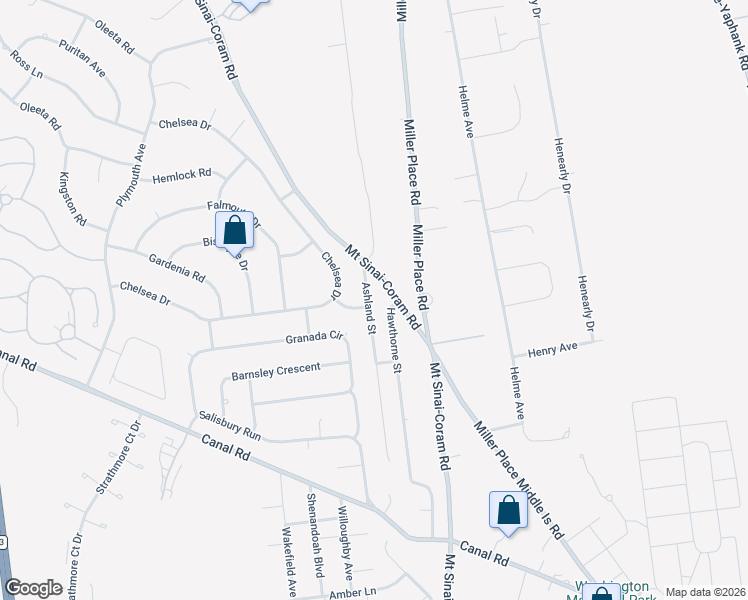 map of restaurants, bars, coffee shops, grocery stores, and more near 3 Ashland Street in Mount Sinai