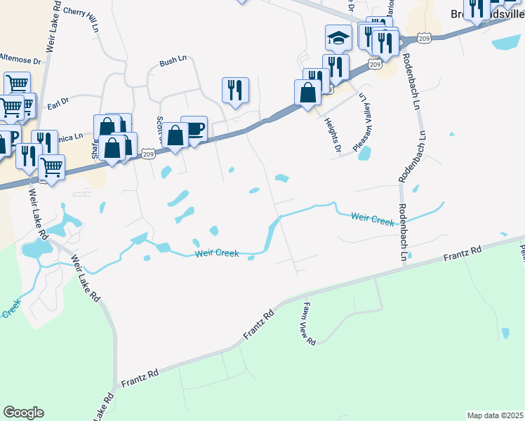 map of restaurants, bars, coffee shops, grocery stores, and more near 1556 Fawn Valley Drive in Brodheadsville