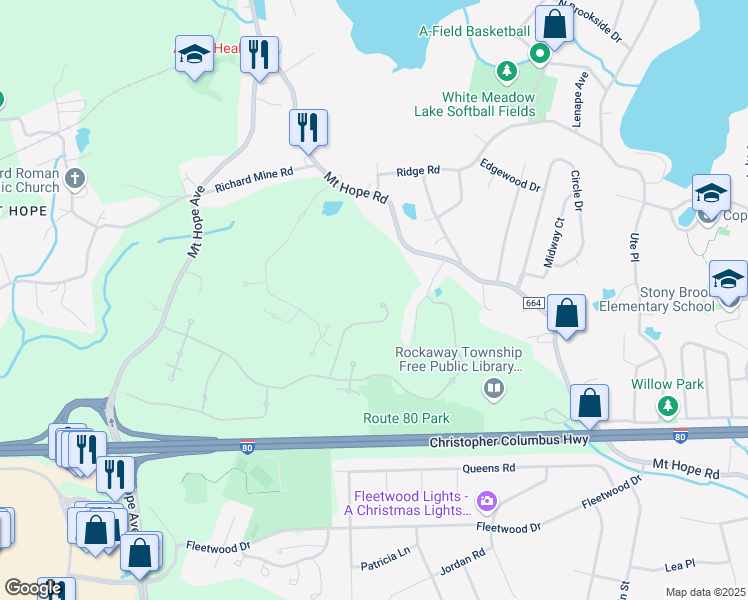 map of restaurants, bars, coffee shops, grocery stores, and more near 1306 Carter Drive in Rockaway