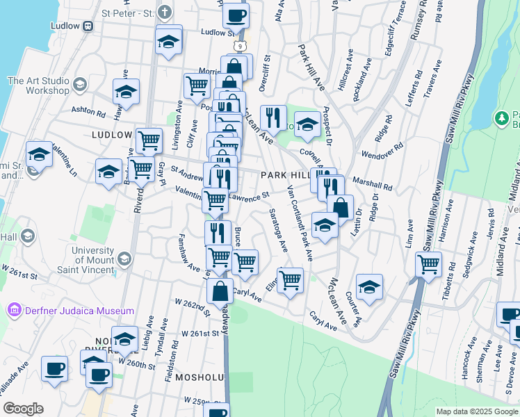 map of restaurants, bars, coffee shops, grocery stores, and more near 4 Landscape Avenue in Yonkers