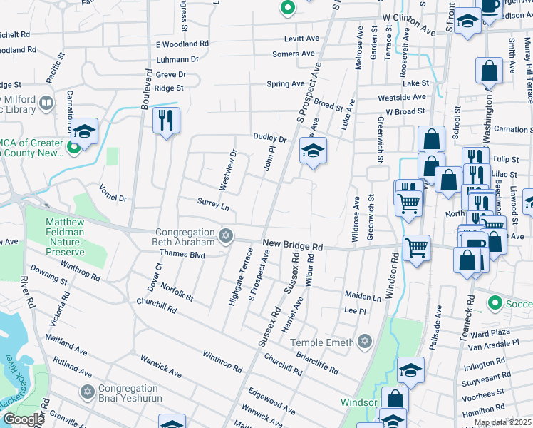 map of restaurants, bars, coffee shops, grocery stores, and more near 414 South Prospect Avenue in Bergenfield