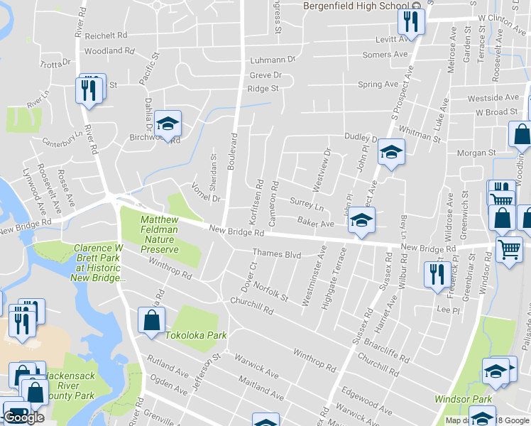 map of restaurants, bars, coffee shops, grocery stores, and more near 102 Cameron Rd in Bergenfield