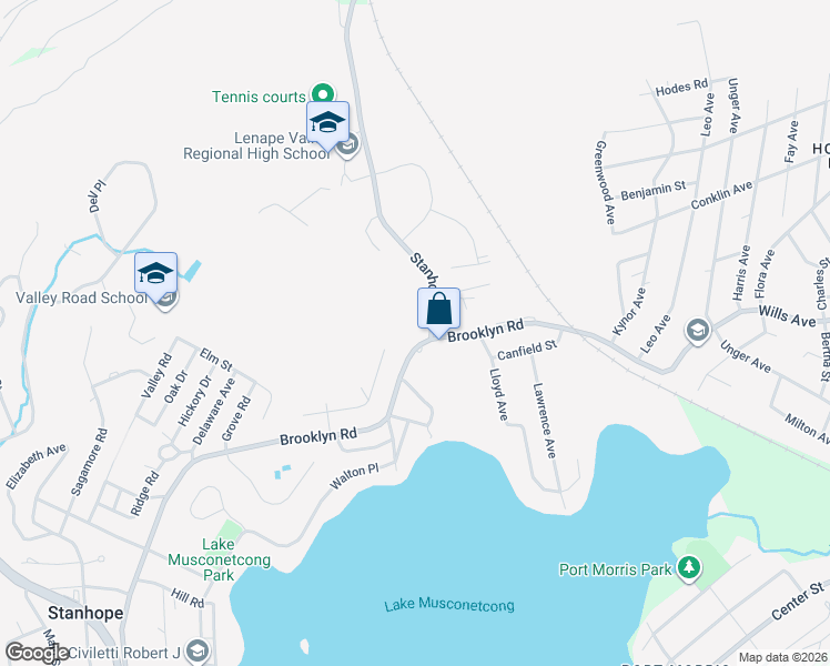 map of restaurants, bars, coffee shops, grocery stores, and more near 146 County Road 602 in Stanhope