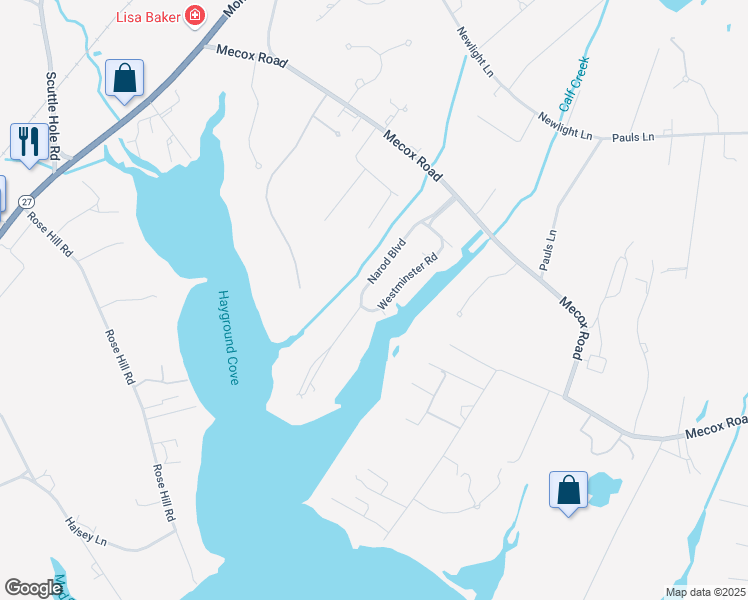 map of restaurants, bars, coffee shops, grocery stores, and more near 146 Westminster Road in Water Mill