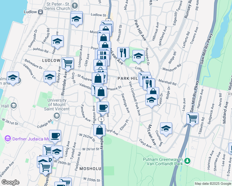 map of restaurants, bars, coffee shops, grocery stores, and more near 4 Landscape Avenue in Yonkers