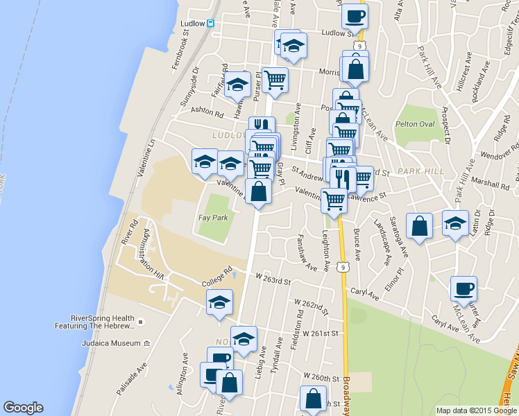map of restaurants, bars, coffee shops, grocery stores, and more near 483 Riverdale Avenue in Yonkers