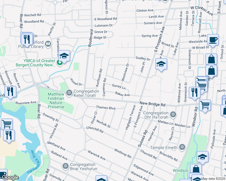 map of restaurants, bars, coffee shops, grocery stores, and more near 173 Baker Avenue in Bergenfield
