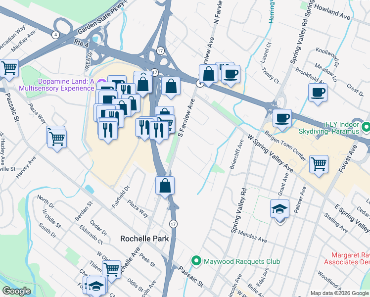 map of restaurants, bars, coffee shops, grocery stores, and more near 26 Knox Place in Paramus
