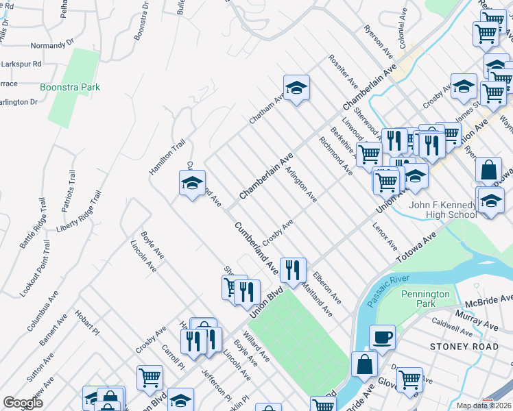 map of restaurants, bars, coffee shops, grocery stores, and more near 206 Elberon Avenue in Paterson