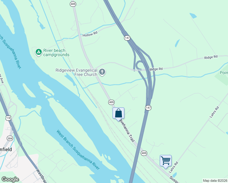 map of restaurants, bars, coffee shops, grocery stores, and more near 103 Ridge Road in Northumberland