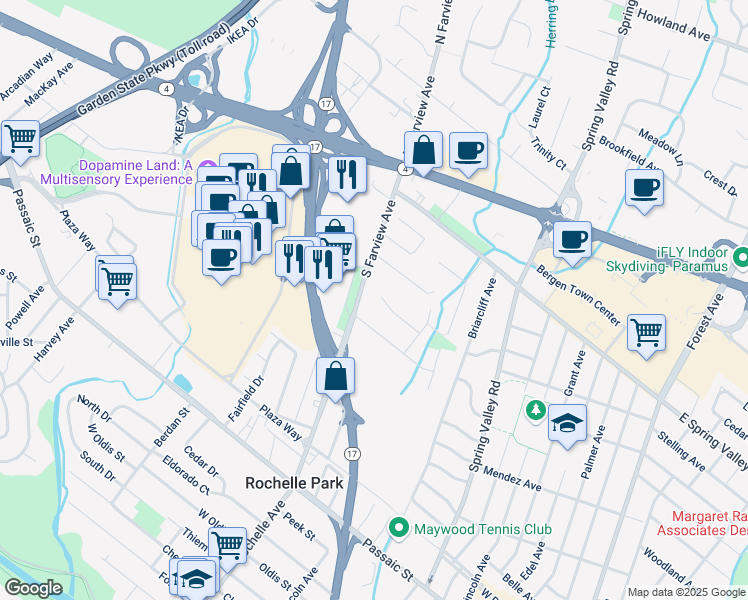 map of restaurants, bars, coffee shops, grocery stores, and more near 26 Knox Place in Paramus