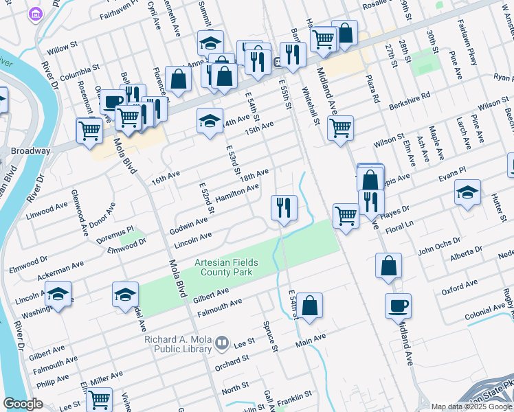 map of restaurants, bars, coffee shops, grocery stores, and more near 134 Godwin Avenue in Elmwood Park