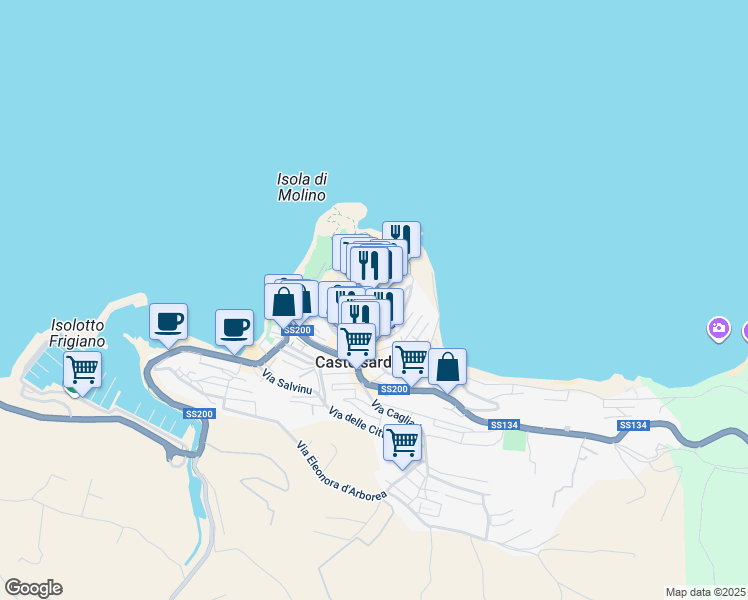 map of restaurants, bars, coffee shops, grocery stores, and more near 2020 Via Bastione in Castelsardo