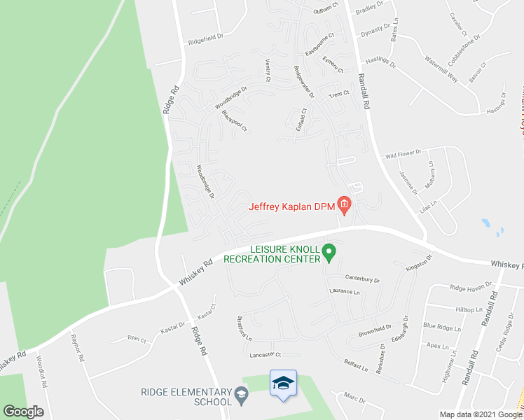 map of restaurants, bars, coffee shops, grocery stores, and more near 282 Cardiff Court in Ridge