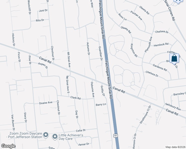 map of restaurants, bars, coffee shops, grocery stores, and more near 4 Autumn Drive in Mount Sinai