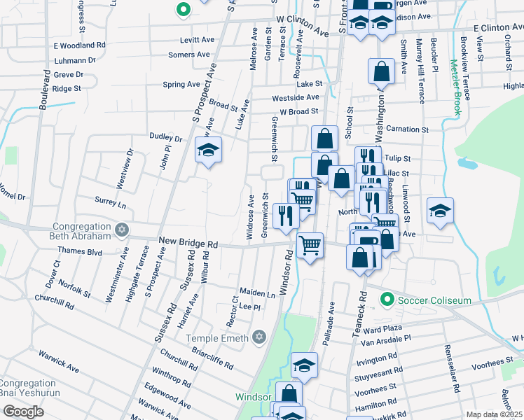 map of restaurants, bars, coffee shops, grocery stores, and more near 404 Greenwich Street in Bergenfield