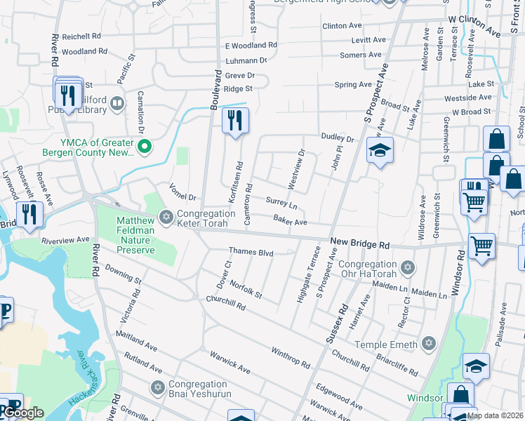 map of restaurants, bars, coffee shops, grocery stores, and more near 173 Baker Ave in Bergenfield
