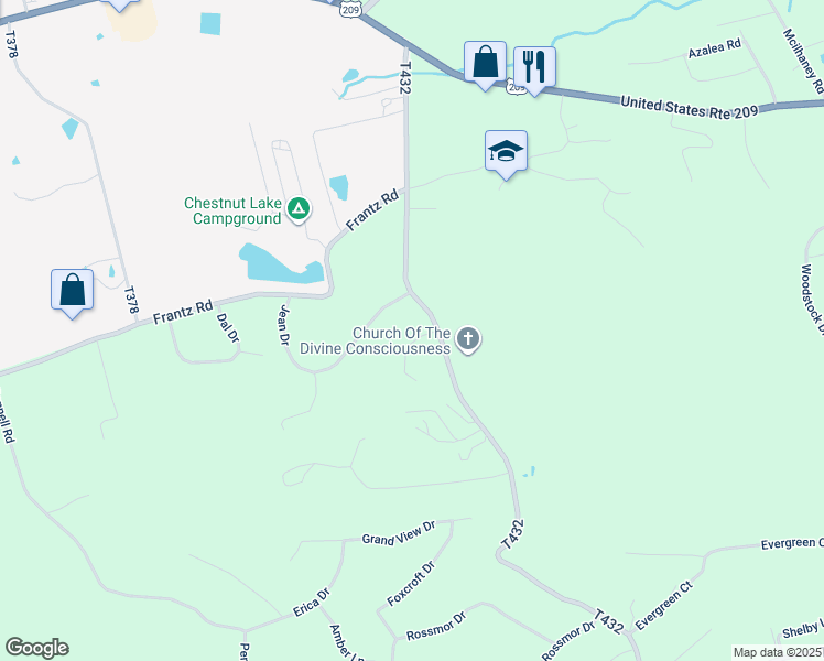 map of restaurants, bars, coffee shops, grocery stores, and more near 106 Charles Court Road in Brodheadsville