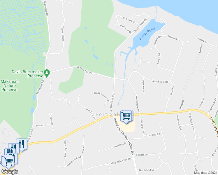 map of restaurants, bars, coffee shops, grocery stores, and more near 11 Fresh Pond Road in Northport