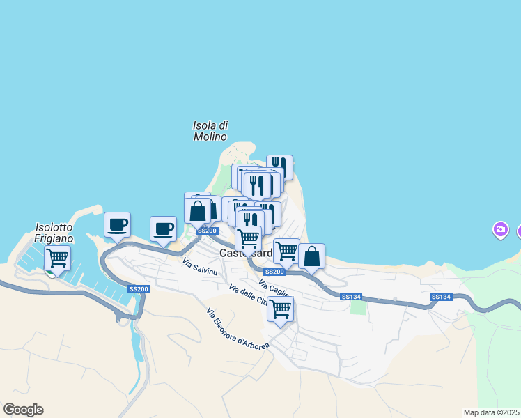 map of restaurants, bars, coffee shops, grocery stores, and more near 2020 Via Bastione in Castelsardo