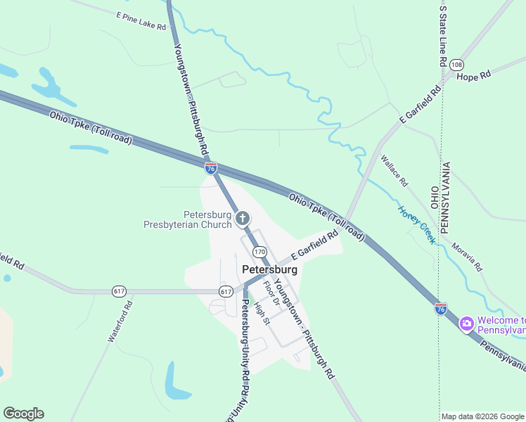 map of restaurants, bars, coffee shops, grocery stores, and more near 13995 Youngstown - Pittsburgh Road in Petersburg