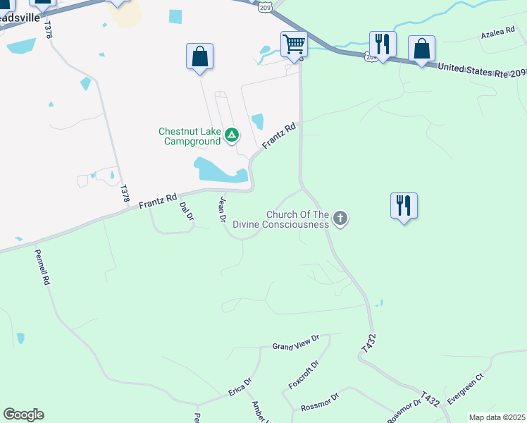 map of restaurants, bars, coffee shops, grocery stores, and more near 167 Jean Drive in Brodheadsville