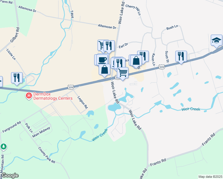 map of restaurants, bars, coffee shops, grocery stores, and more near 925 Weir Lake Road in Gilbert