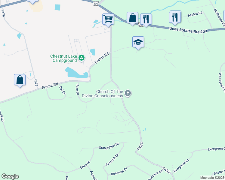 map of restaurants, bars, coffee shops, grocery stores, and more near 106 Charles Court Road in Brodheadsville