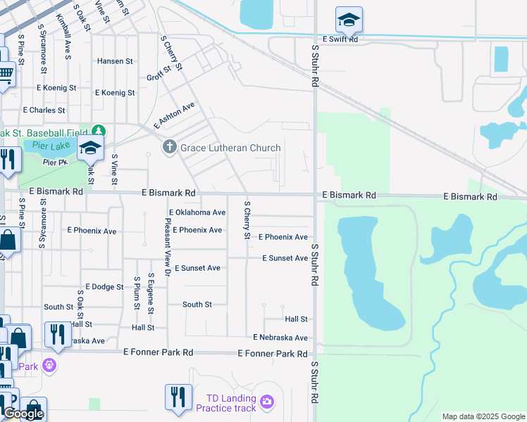 map of restaurants, bars, coffee shops, grocery stores, and more near 1012 East Oklahoma Avenue in Grand Island