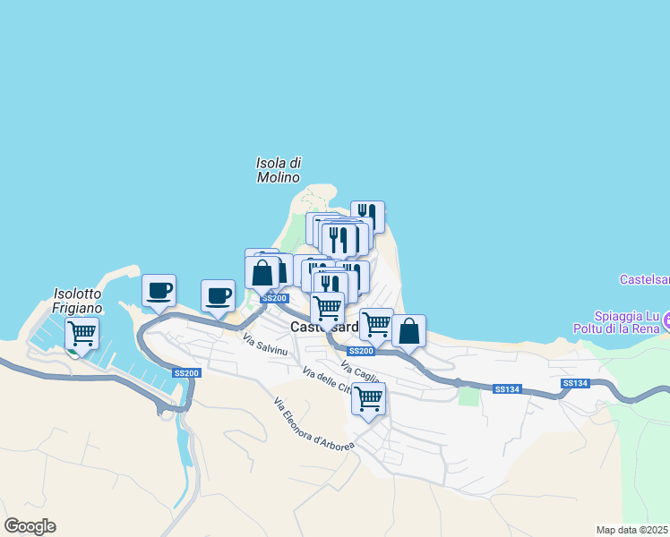 map of restaurants, bars, coffee shops, grocery stores, and more near 2020 Via Bastione in Castelsardo