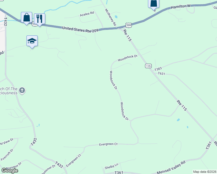 map of restaurants, bars, coffee shops, grocery stores, and more near 7 Woodstock Dr W in Saylorsburg