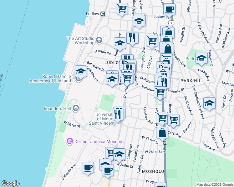 map of restaurants, bars, coffee shops, grocery stores, and more near 19 Abeel Street in Yonkers