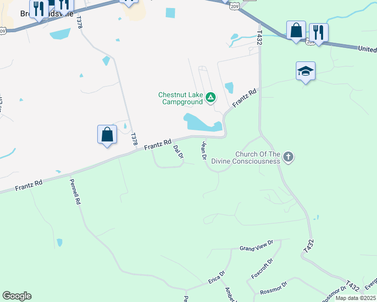map of restaurants, bars, coffee shops, grocery stores, and more near 5150 Dal Drive in Brodheadsville