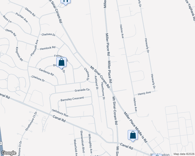 map of restaurants, bars, coffee shops, grocery stores, and more near 3 Ashland Street in Mount Sinai