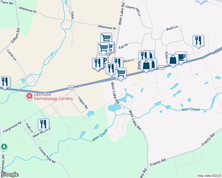 map of restaurants, bars, coffee shops, grocery stores, and more near 925 Weir Lake Road in Gilbert