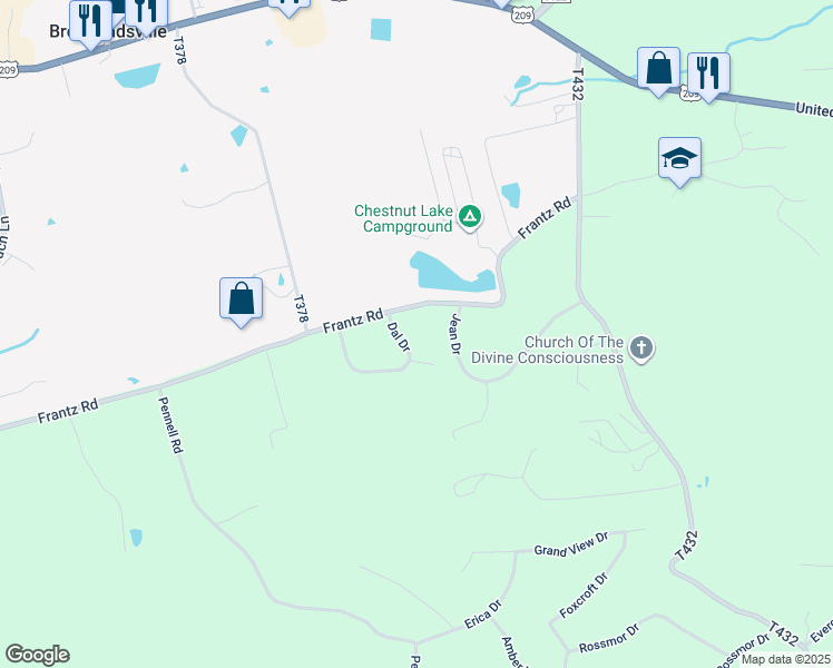 map of restaurants, bars, coffee shops, grocery stores, and more near 5150 Dal Drive in Brodheadsville
